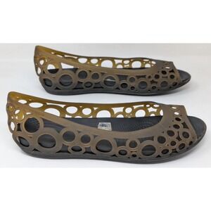Crocs Adrina Jelly Bronze Brown Peep Toe Slip On Ballet Flat Shoes Womens Sz‎ 11